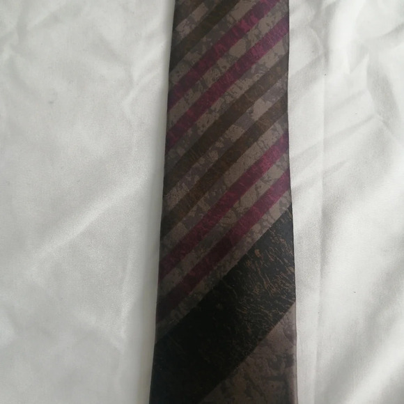 Lanvin Paris 100% Silk Striped Tie in Brown, Tan, Purple, and Black - Picture 9 of 14